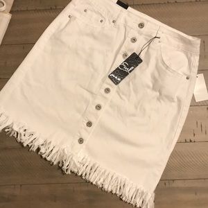 White Button Fringe Skirt